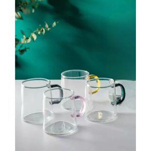 Jogo de 4 xicaras 320ML borosilicato alca colorida