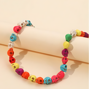 Kit Colar C/pulseira de Caveiras Coloridas